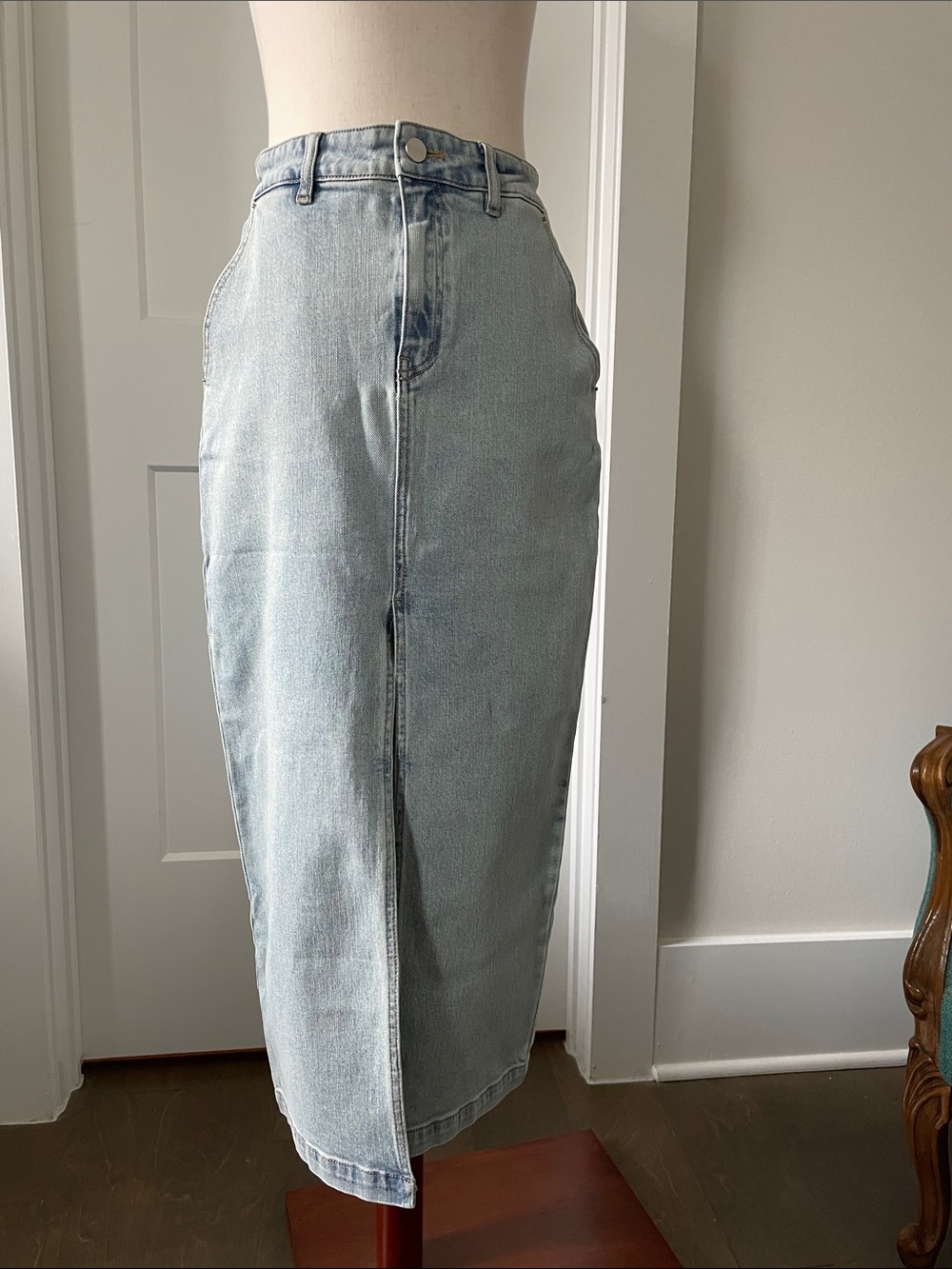Generation Love Light Wash Denim Midi Skirt